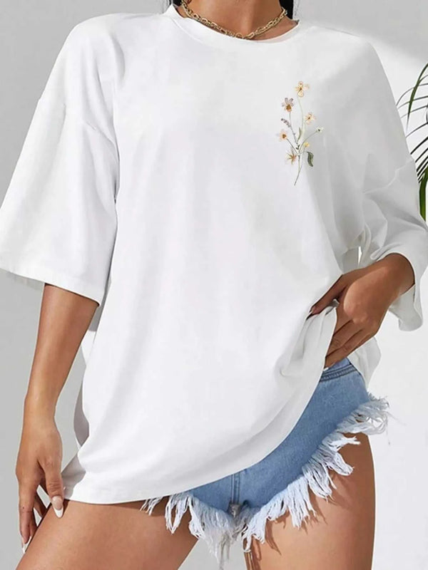 Full Size Floral Short Sleeve Casual T-Shirt Plus Size 101001286461631 25 Women's T-shirts Affordable Fashion Under $100 Jerry's Apparel 