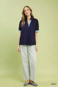 Umgee Luxe knit Contrast Trim Puff Sleeve Top 100100435121072 49 Affordable Fashion Under $100 Jerry's Apparel 