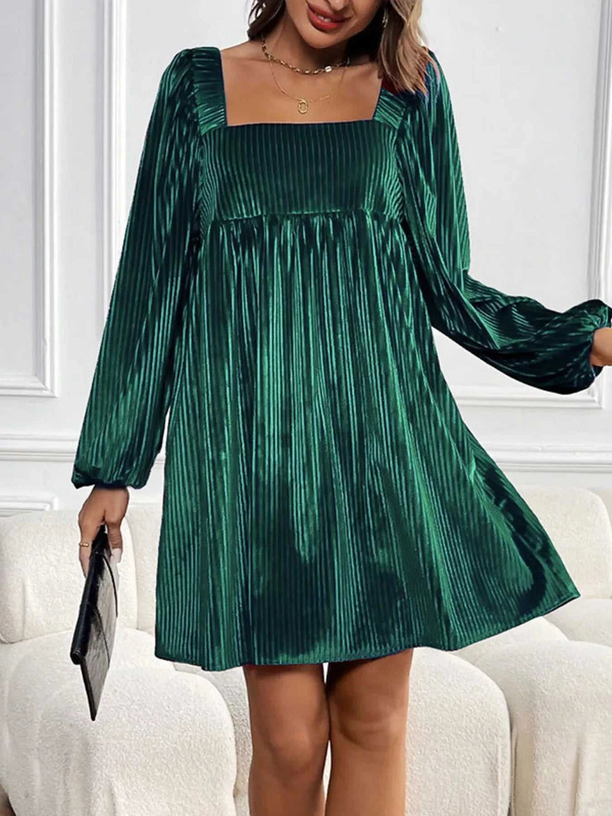 Velvet Square Neck Long Sleeve Dress 100100004568053 56 Affordable Fashion Under $100 Jerry's Apparel 