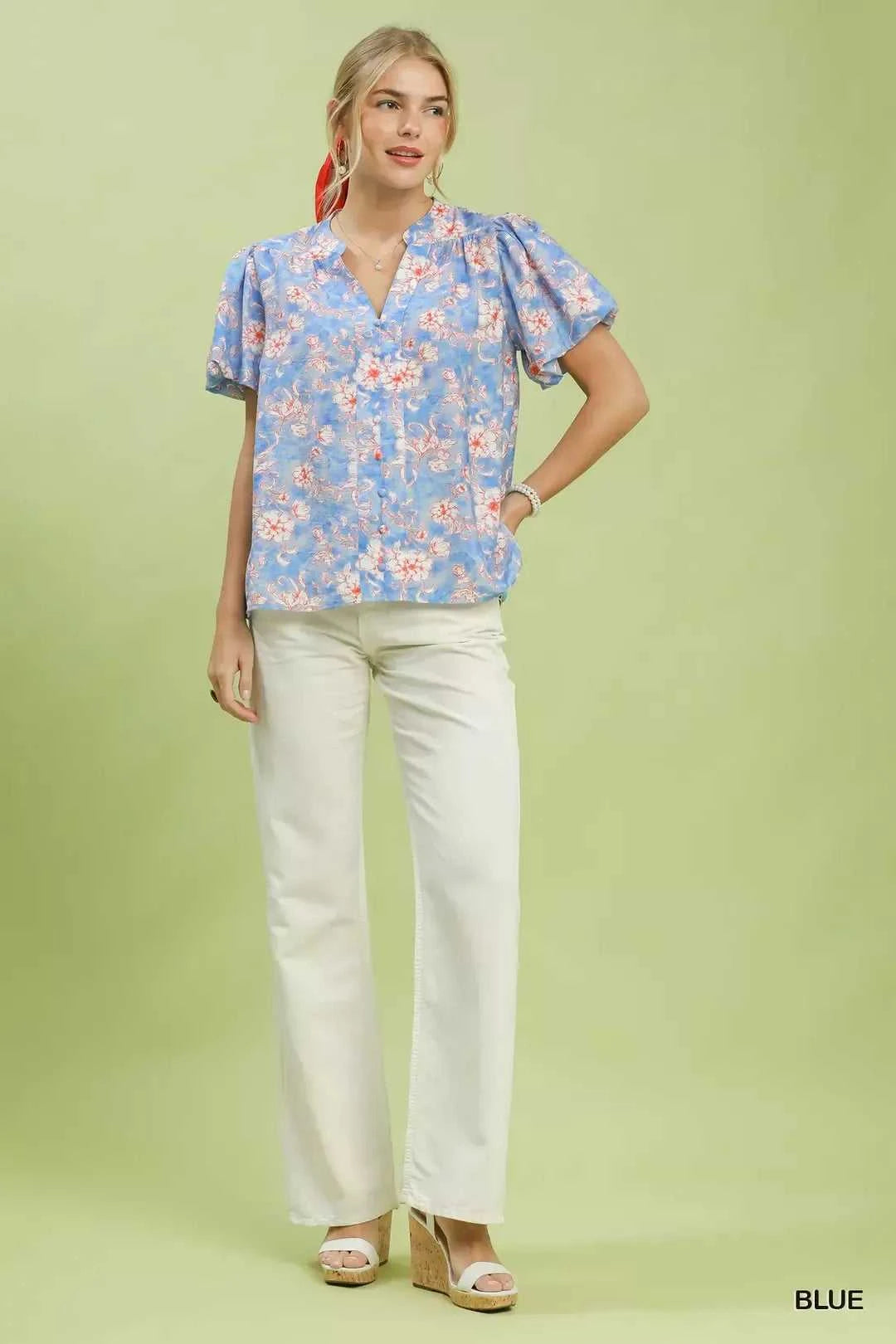 Umgee Floral Button-Front Short Sleeve Shirt 100100097331745 49 Affordable Fashion Under $100 Jerry's Apparel 
