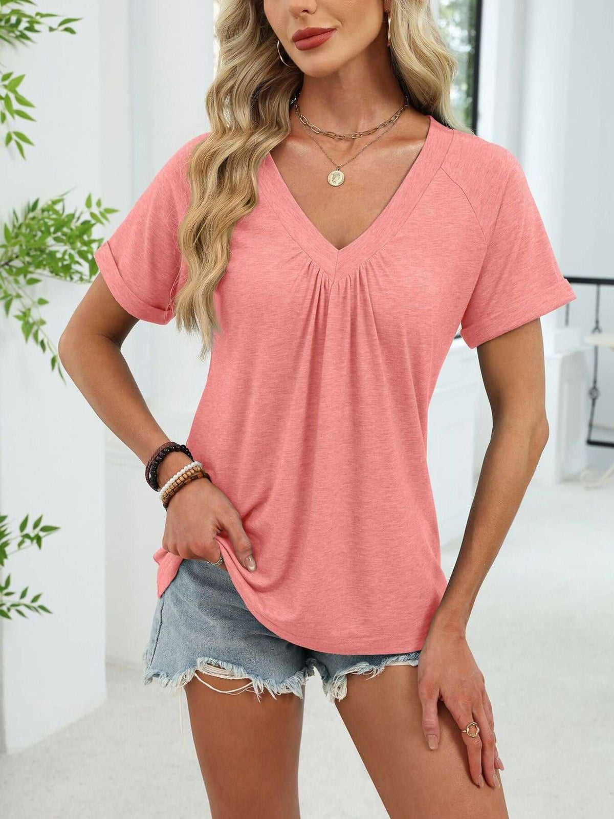 Casual V-Neck Short Sleeve T-Shirt 100100731554922 25 Affordable Fashion Under $100 Jerry's Apparel 
