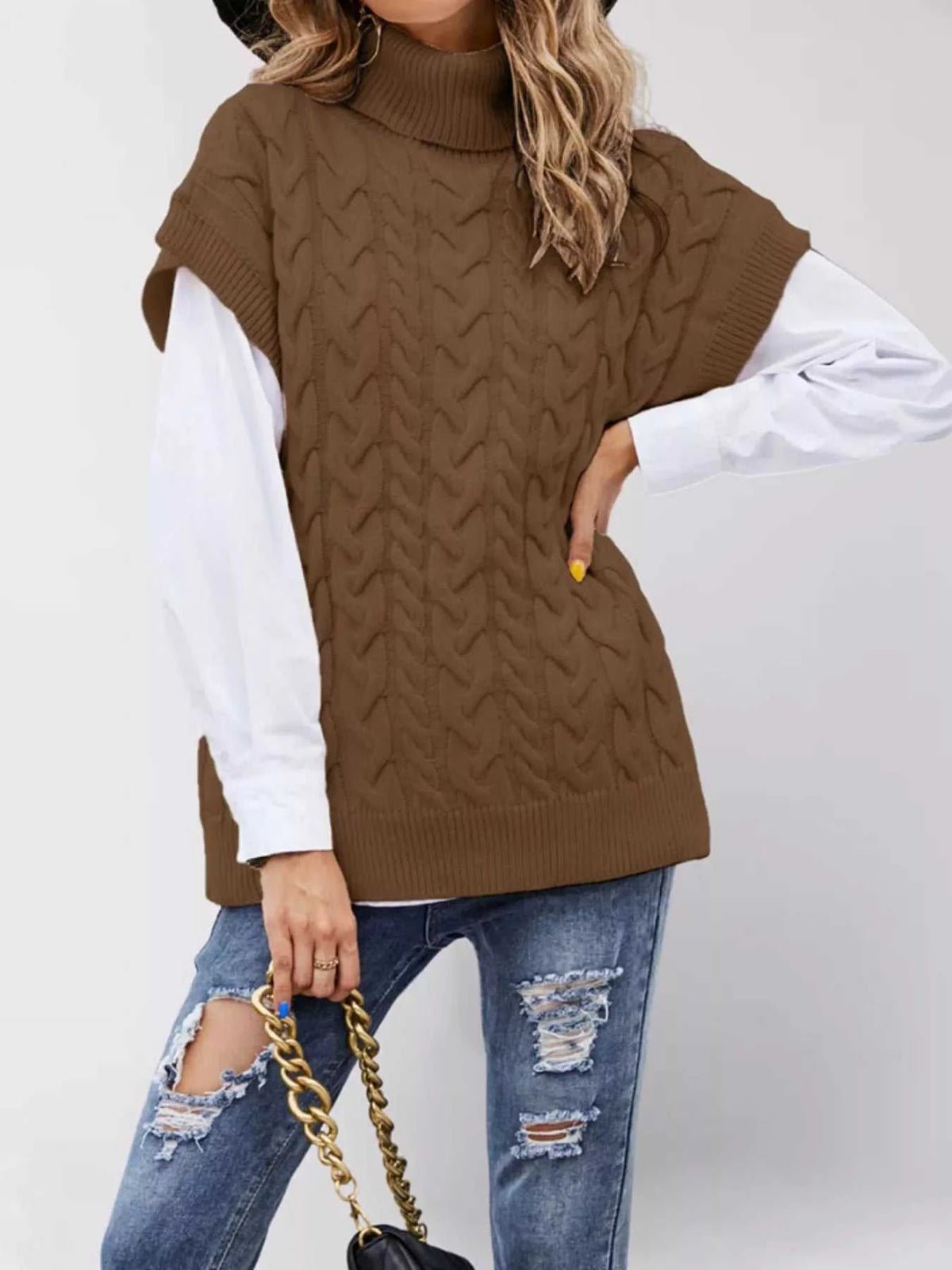 Chunky Knit Turtleneck Cap Sleeve Sweater 100100761483880 45 Affordable Fashion Under $100 Jerry's Apparel 