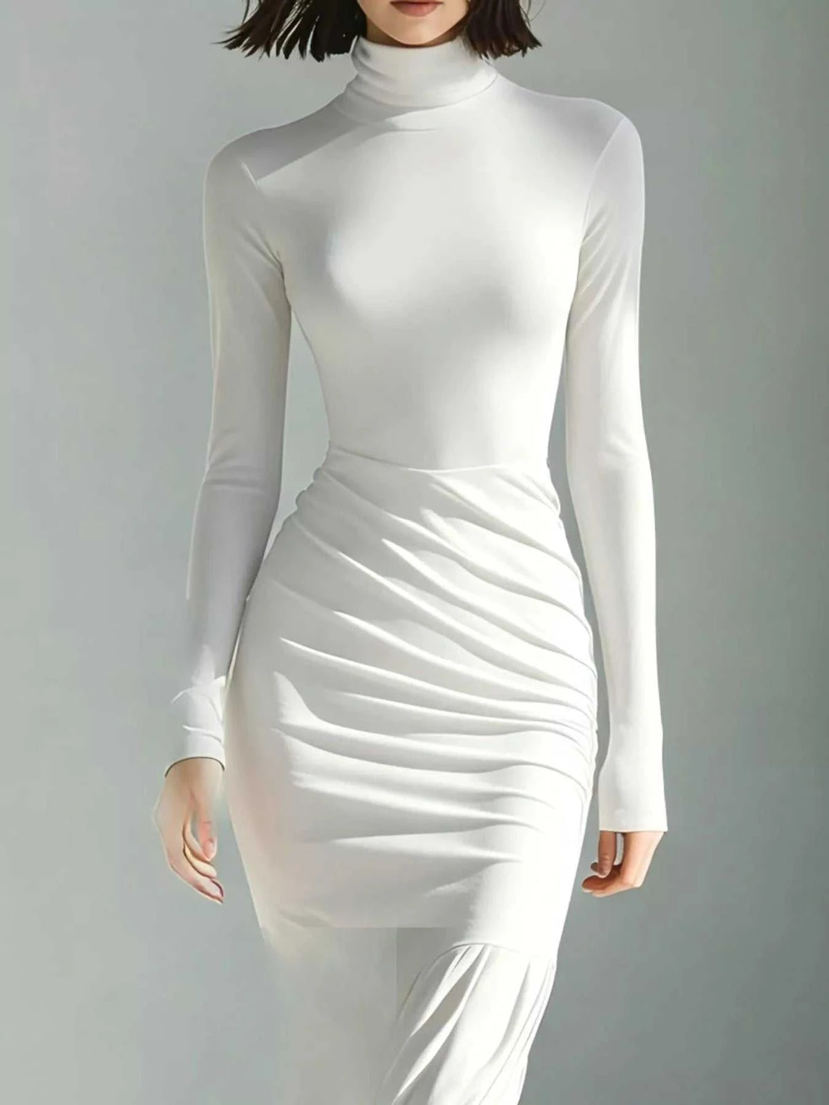 Full Size Slit Turtleneck Ruched Bodycon Mermaid Dress Plus Size 101001810997741 41 Affordable Fashion Under $100 Jerry's Apparel 