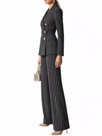 Double-Breasted Pinstripe Blazer and Wide-Leg Pants Set 101001905010997 103 Gifts for Her Jerry's Apparel 