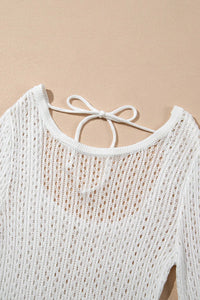 Hollow Out Bell Sleeve Drawstring Knit Cover Up Dress