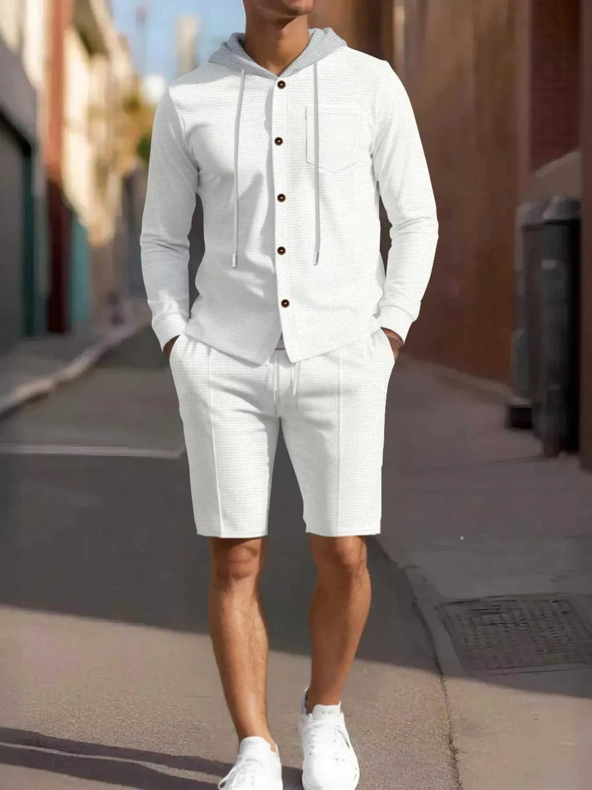 Men's Full Size Casual Hooded Button-Up Top and Shorts Set Plus Size 100400355175188 41 Affordable Fashion Under $100 Jerry's Apparel 