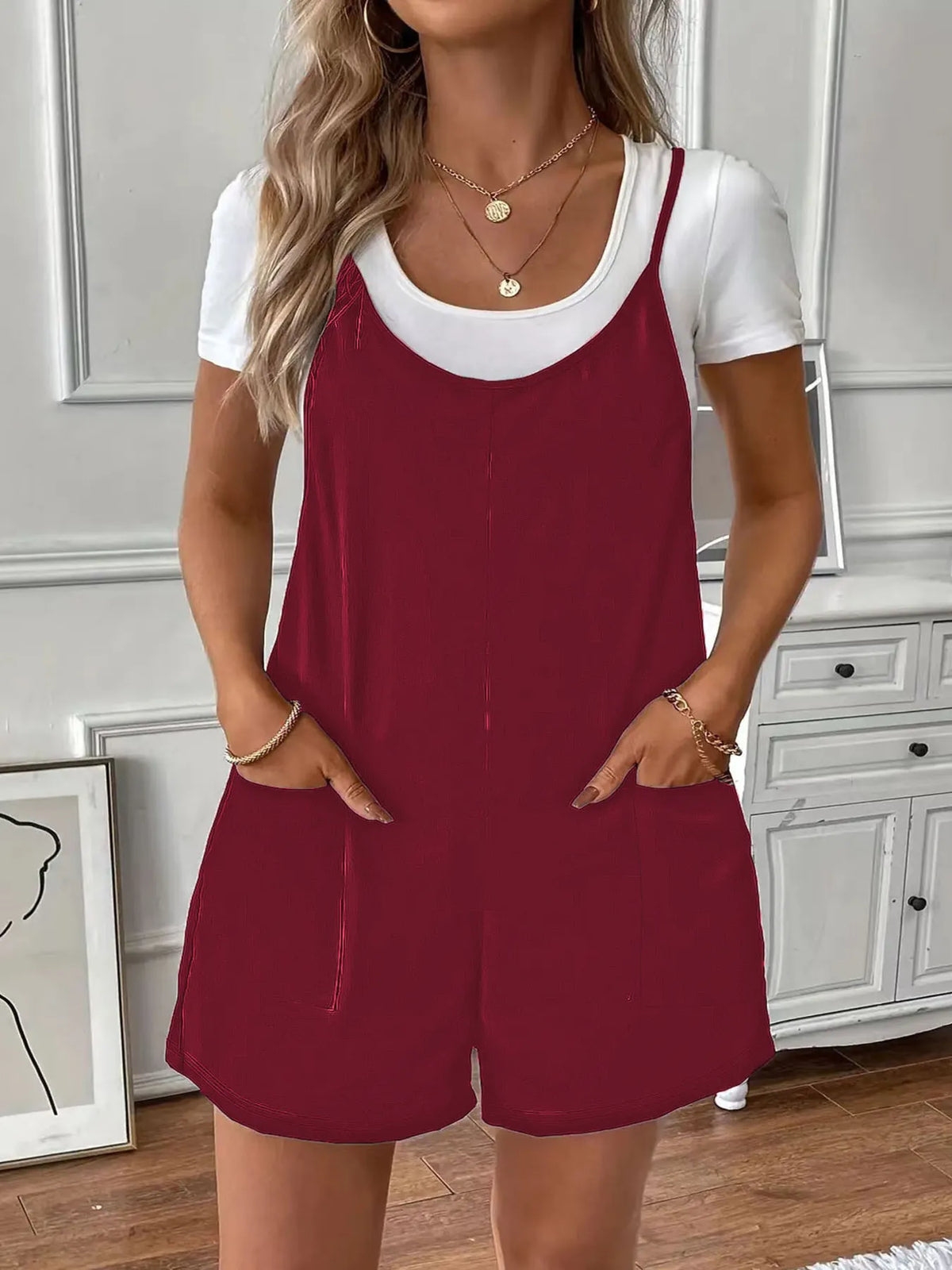 Full Size Scoop Neck Spaghetti Strap Overalls Plus Size