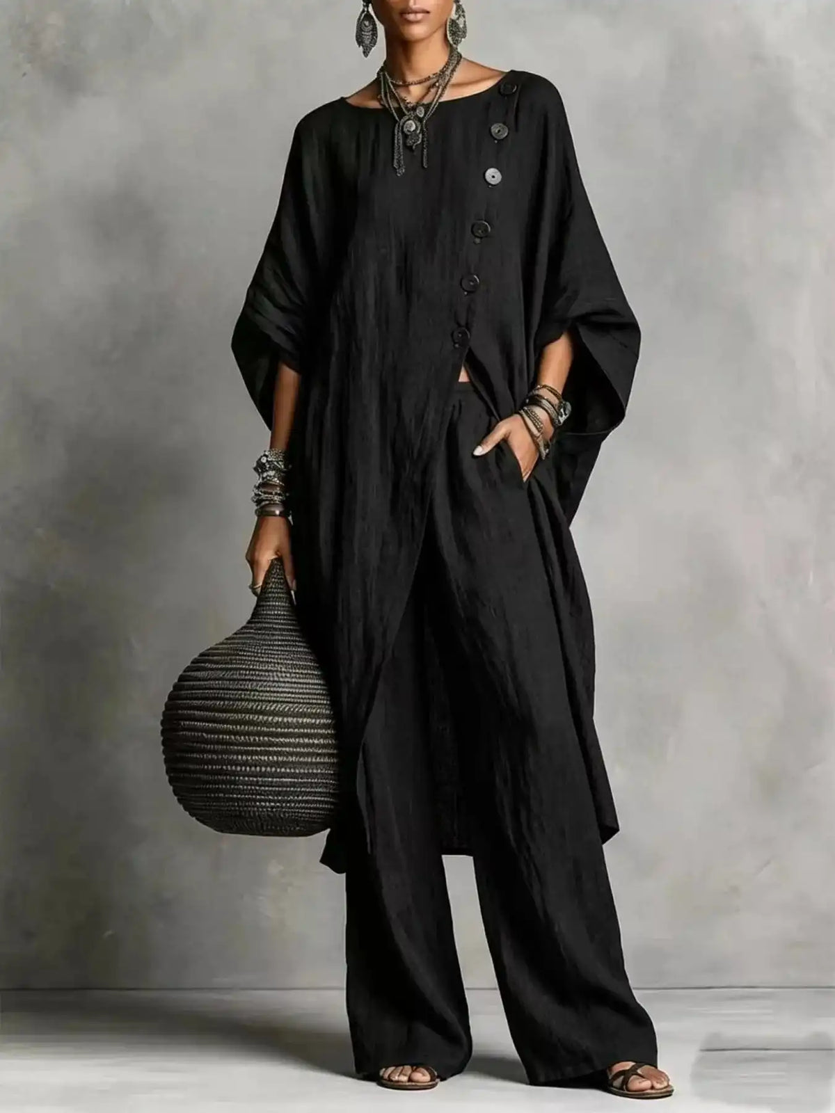 Full Size Asymmetric Button-Down Top and Wide-Leg Pants Set Plus Size 101001667815182 65 Affordable Fashion Under $100 Jerry's Apparel 