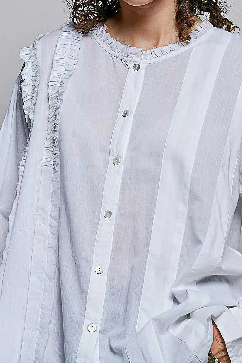 POL Lightweight Ruffle Trim Round Neck Woven Shirt 100100795961702 61 Affordable Fashion Under $100 Jerry's Apparel 
