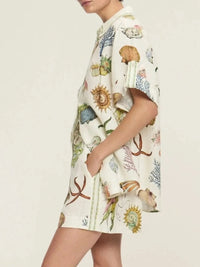 Printed Button Up Shirt and Shorts Set
