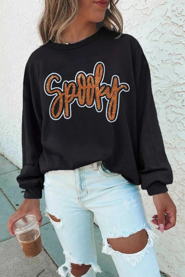 Spooky Rhinestone Drop Shoulder Sweatshirt 101001814378909 52 Women's Holiday Apparel Jerry's Apparel 