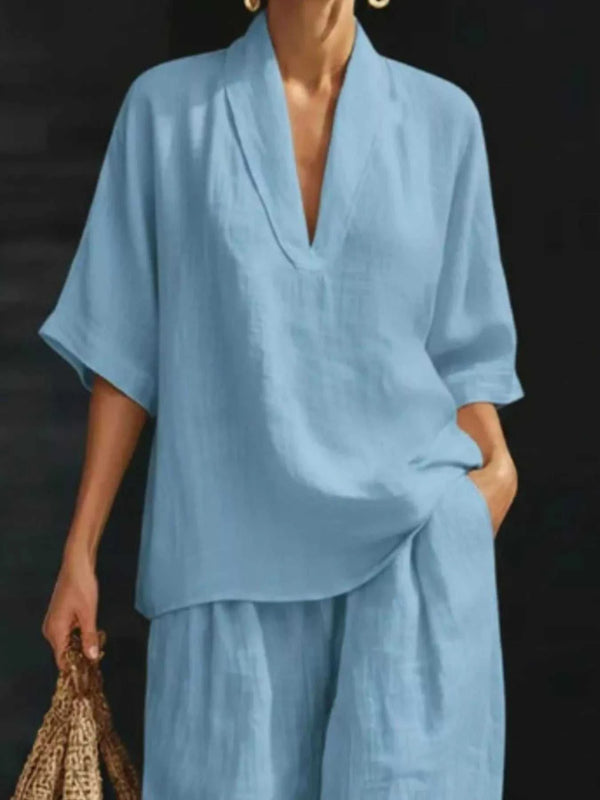 Full Size Half Sleeve Top and Wide Leg Pants Set Plus Size 100100468706321 46 Affordable Fashion Under $100 Jerry's Apparel 
