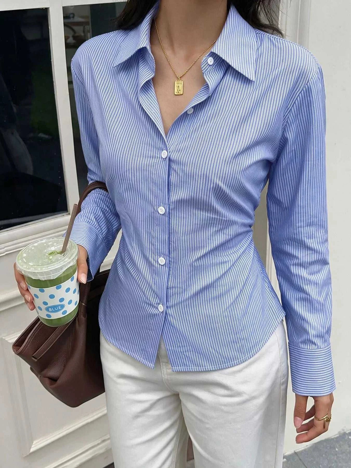 Striped Slim-Fit Button-Down Shirt 101001608901283 42 Affordable Fashion Under $100 Jerry's Apparel 