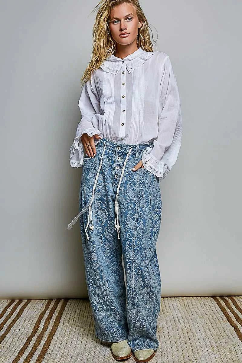 POL Woven Lace Trim Pintuck Button-Down Shirt 100100784961327 66 Affordable Fashion Under $100 Jerry's Apparel 