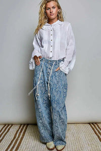 POL Woven Lace Trim Pintuck Button-Down Shirt 100100784961327 66 Affordable Fashion Under $100 Jerry's Apparel 