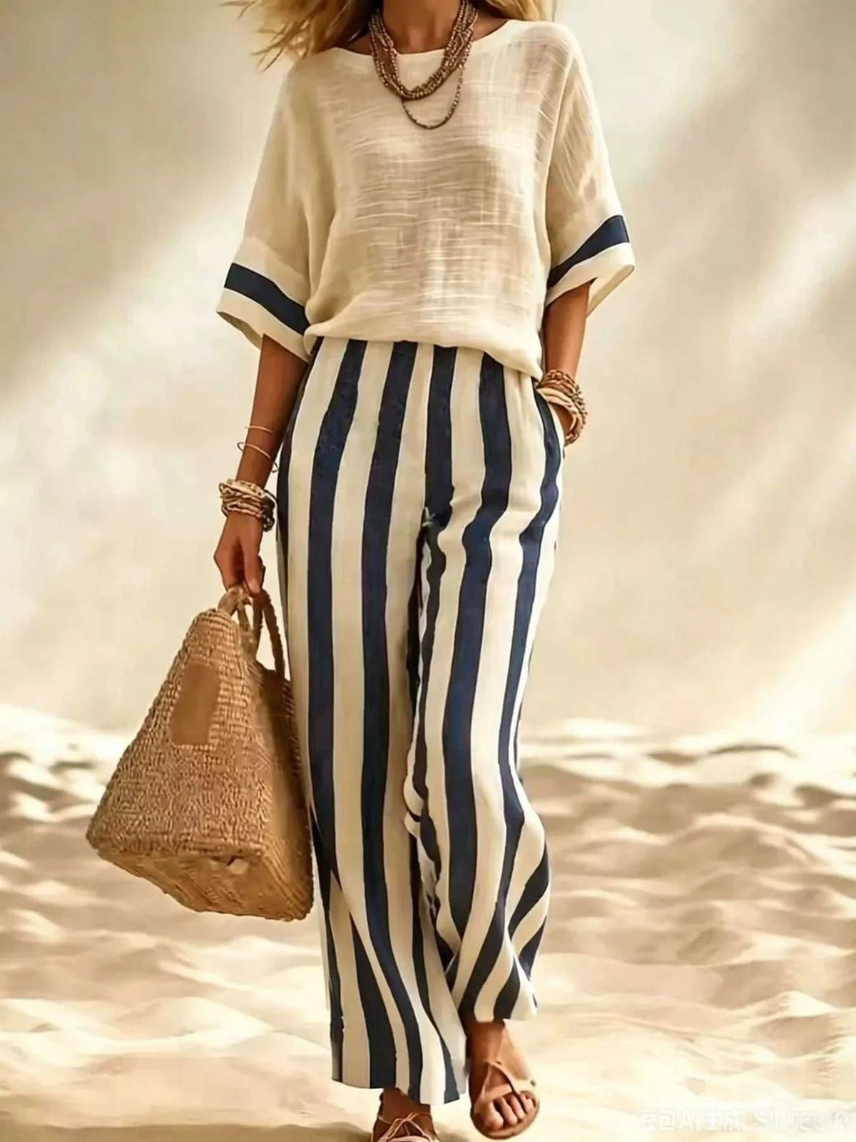 Full Size Striped Half Sleeve Top and Pants Set Plus Size 101001333529279 41 Affordable Fashion Under $100 Jerry's Apparel 
