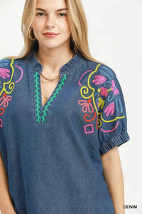 Umgee Embroidered Denim Puff Sleeve Top 100100310881935 60 Affordable Fashion Under $100 Jerry's Apparel 