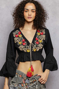 POL Floral Embroidered Cropped Blouse 100100151641347 43 Affordable Fashion Under $100 Jerry's Apparel 