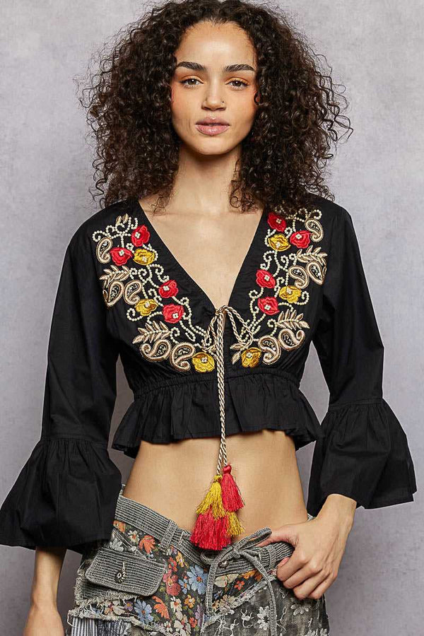 POL Floral Embroidered Cropped Blouse 100100151641347 43 Affordable Fashion Under $100 Jerry's Apparel 