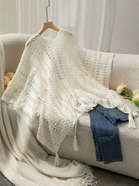 Openwork Tassel Open Front Knit Cover Up