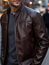 Men's Full Size Faux Leather Bomber Jacket with Zipper Pockets Plus Size 100400798610122 70 Affordable Fashion Under $100 Jerry's Apparel 