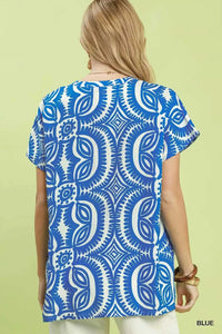 Umgee Geometric Print V-Neck Short Sleeve Top 100100936661469 45 Affordable Fashion Under $100 Jerry's Apparel 