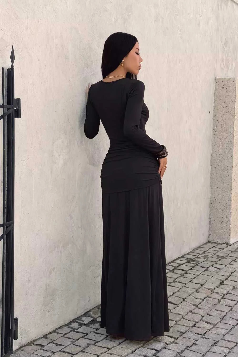 V-Neck Lace Trim Long Sleeve Tie-Waist Maxi Dress 101001905561104 36 Affordable Fashion Under $100 Jerry's Apparel 