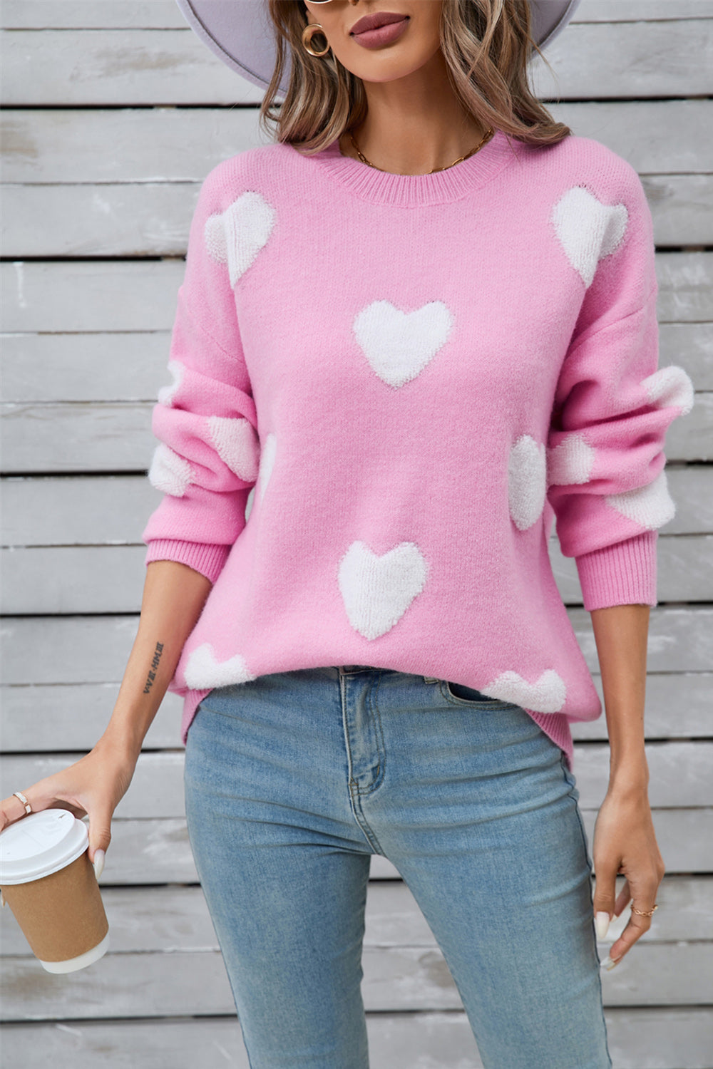 Angel Wings Heart Round Neck Long Sleeve Sweater