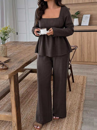 Plus Size Square Neck Long Sleeve Top and Pants Two-Piece Set 100100350212166 38 Affordable Fashion Under $100 Jerry's Apparel 