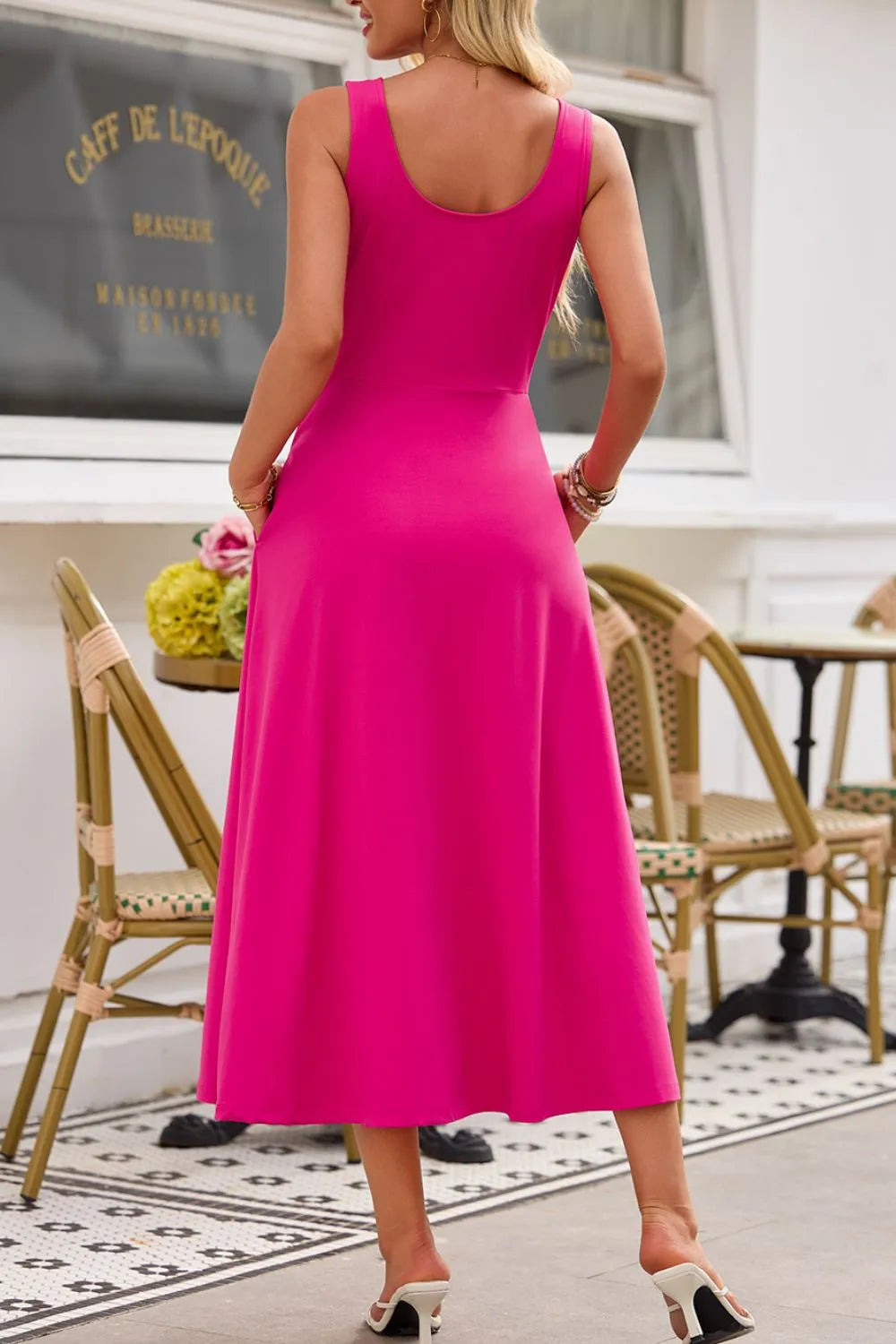 Side Slit Scoop Neck Wide Strap Dress