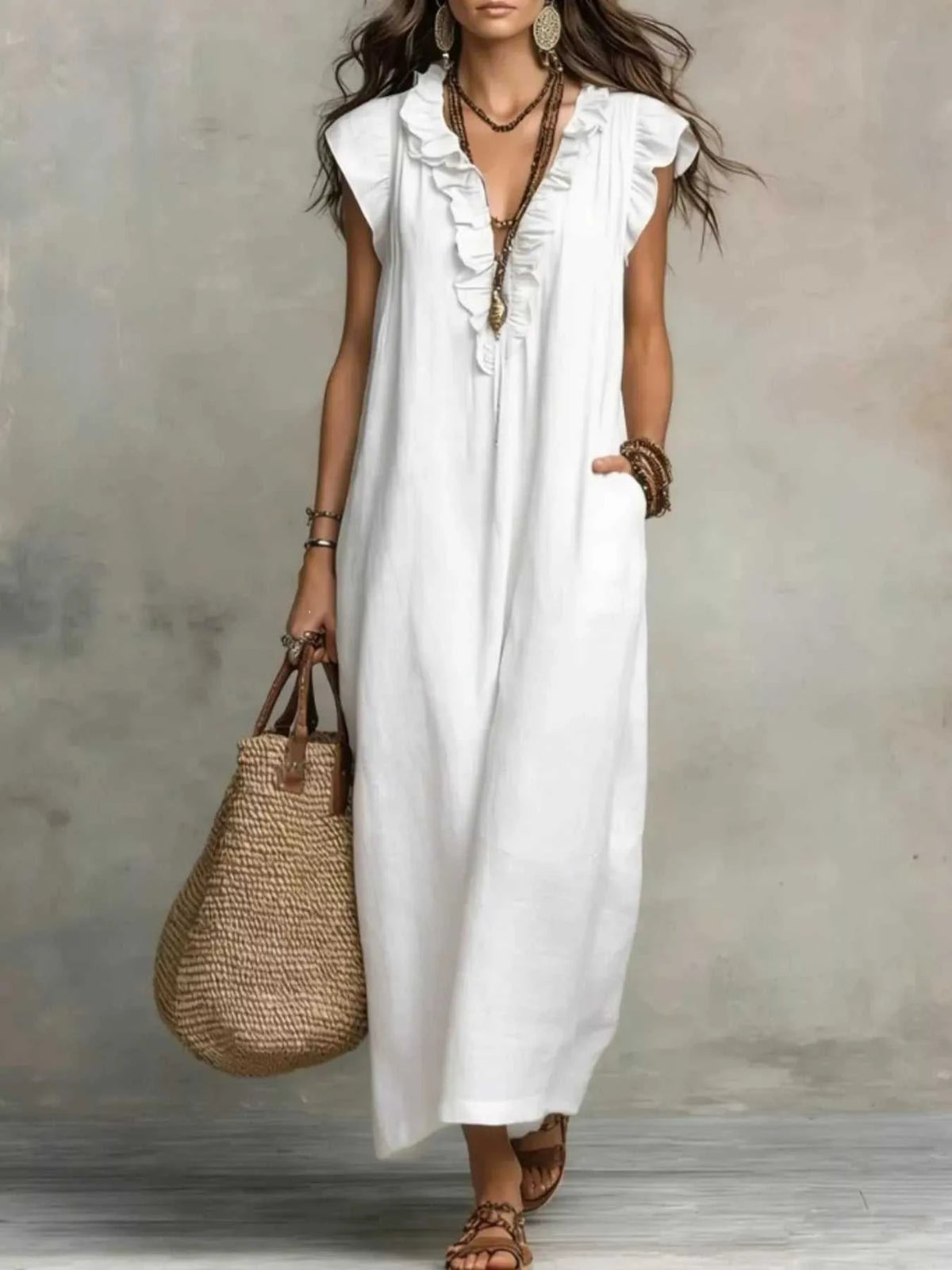 Ruffled V-Neck Maxi Dress 100100710285822 31 Affordable Fashion Under $100 Jerry's Apparel 