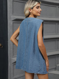 V-Neck Button Up Denim Vest