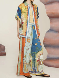 Printed Button Up Shirt and Pants Set