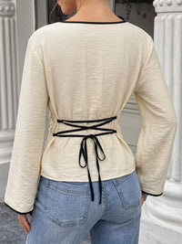 Contrast Trim Flare Sleeve Blouse 100100839982212 27 Affordable Fashion Under $100 Jerry's Apparel 
