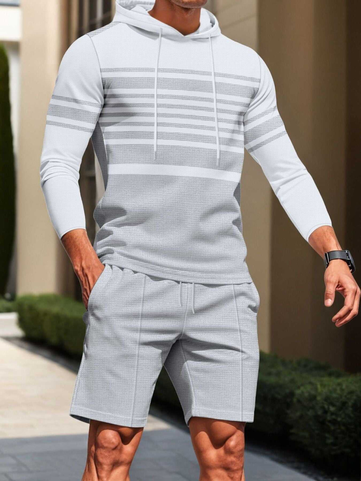 Men's Full Size Striped Hoodie & Shorts Casual Set Plus Size 100400695113580 41 Affordable Fashion Under $100 Jerry's Apparel 