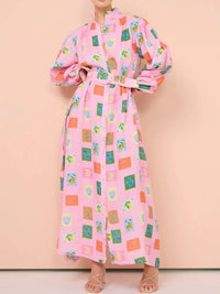 Printed Button Front Long Sleeve Shirt Dress