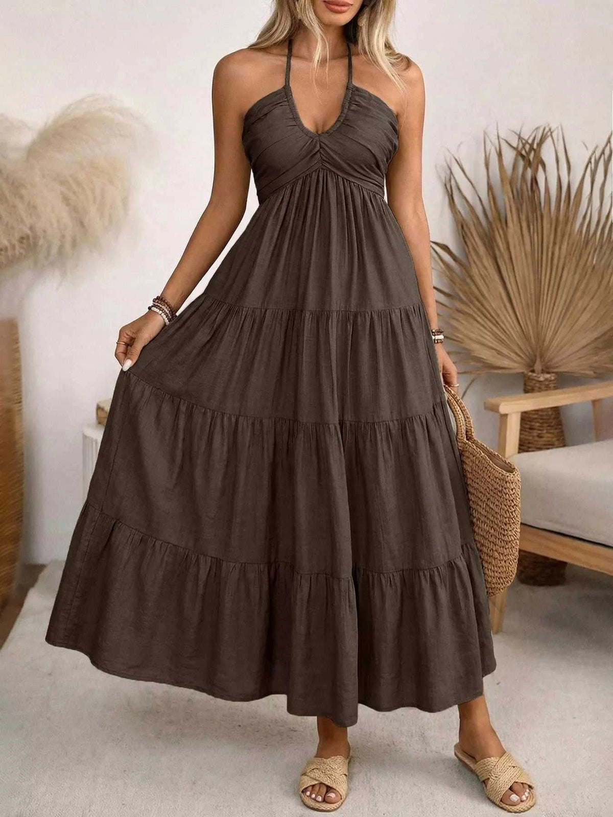 Halter Neck Tiered Midi Dress 100100171264186 44 Affordable Fashion Under $100 Jerry's Apparel 