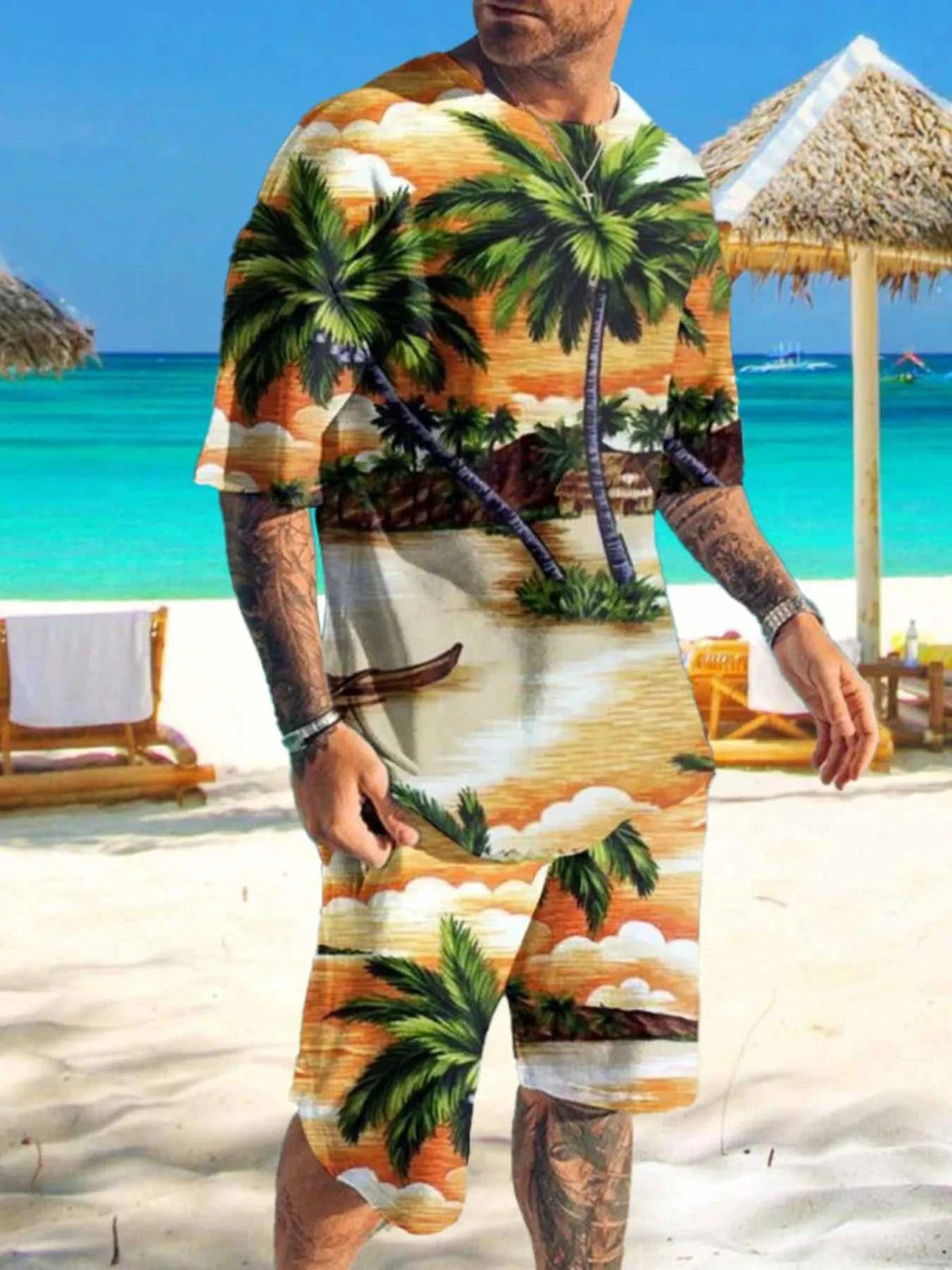 Men's Full Size Printed Short Sleeve Tee and Shorts Set Plus Size 100400088855372 29 Affordable Fashion Under $100 Jerry's Apparel 