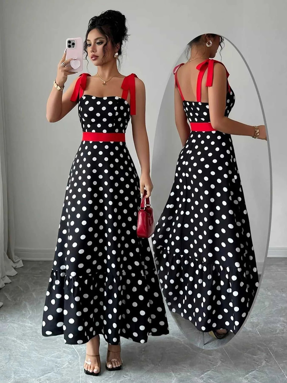 Polka Dot Tie Strap Maxi Dress 100100434641538 37 Gifts for Her Jerry's Apparel 