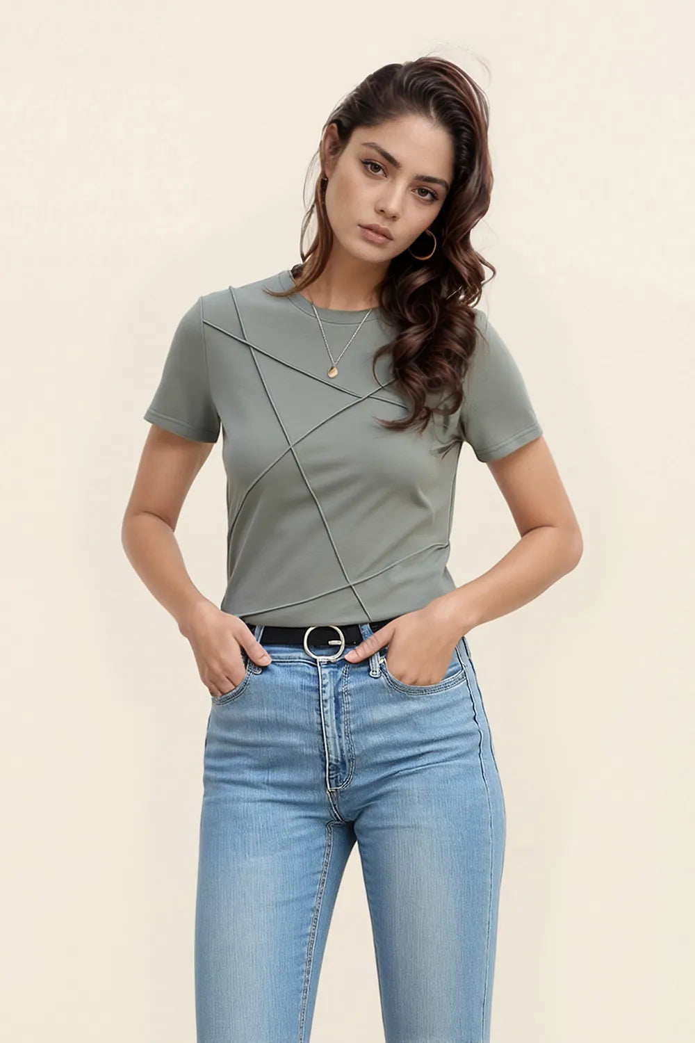 Solid Color Round Neck T Shirt