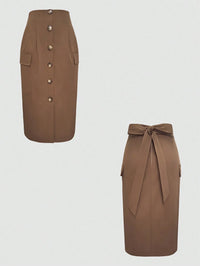 Button Detail Belted Cargo Skirt