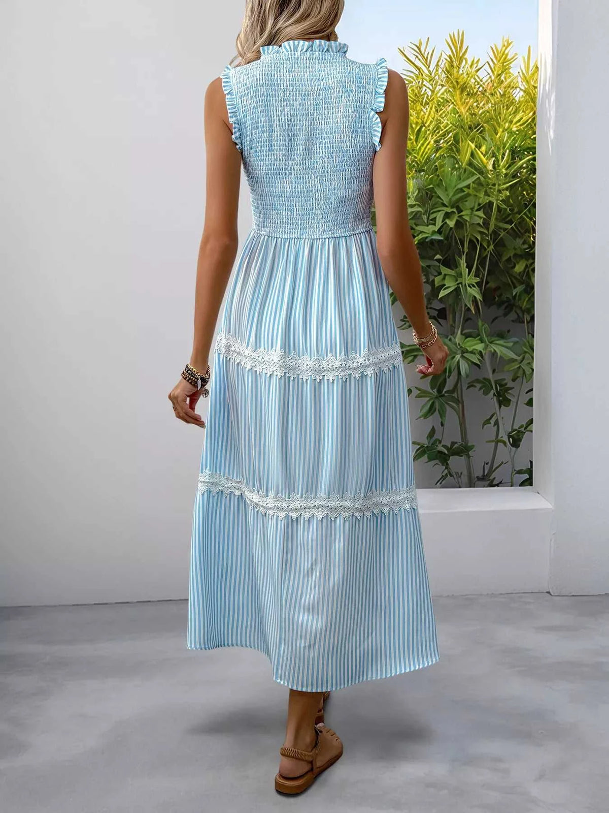 Striped Smocked Sleeveless Tiered Midi Dress 100100055203961 49 Affordable Fashion Under $100 Jerry's Apparel 