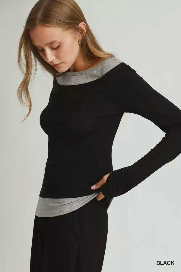Umgee Layered Twofer Long Sleeve Top 100100420271482 42 Affordable Fashion Under $100 Jerry's Apparel 