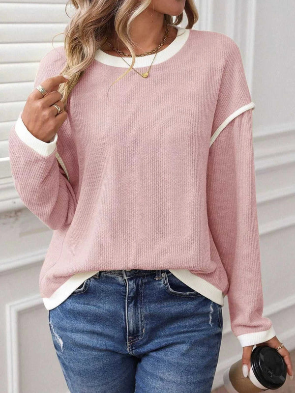 Ribbed Contrast Trim Long Sleeve Top 100100078754062 40 Affordable Fashion Under $100 Jerry's Apparel 