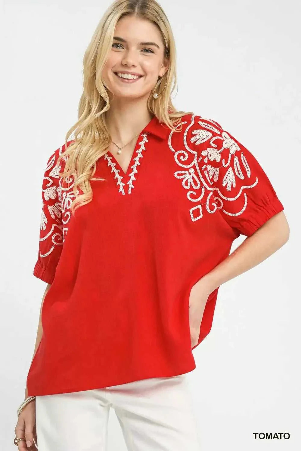 Umgee Floral Embroidered Sleeve Blouse 100100781391195 53 Affordable Fashion Under $100 Jerry's Apparel 