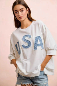 BiBi 4th Of July Usa Letter Patchwork French Terry Top 100100635501873 52 Gifts for Her Jerry's Apparel 