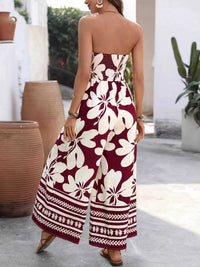 Floral Print Tie Front Strapless Wide Leg Jumpsuit 100100591561067 42 Affordable Fashion Under $100 Jerry's Apparel 