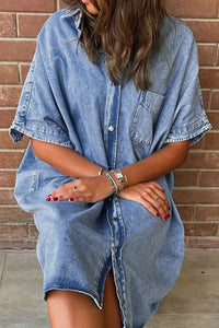 Oversized Button Down Denim Shirt Dress