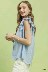Umgee Textured Ruffle Sleeve Split V Neck Top 100100351651001 51 Affordable Fashion Under $100 Jerry's Apparel 