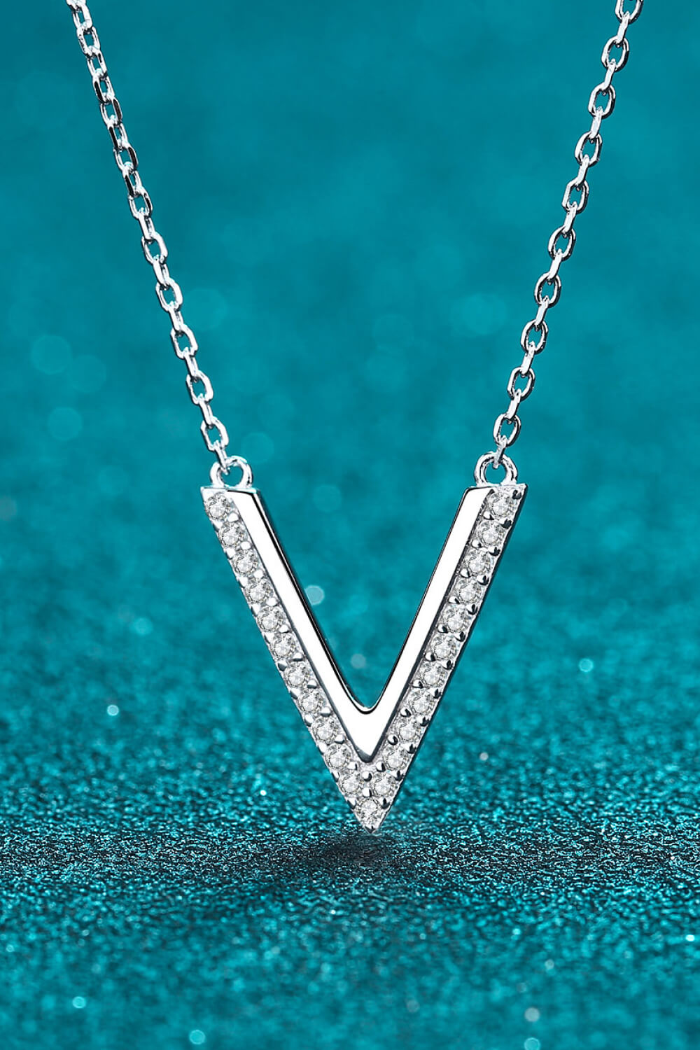 Sterling Silver V Letter Pendant Necklace